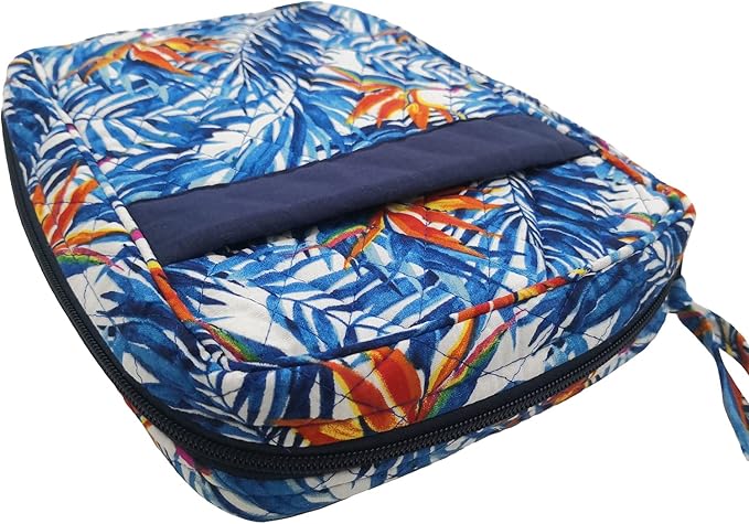 DIWI Quilted Bible Cover Large Sizes 10 X 7 X 2.75 Inches Good Book Case Blue (L, C1 Sea Flowers)