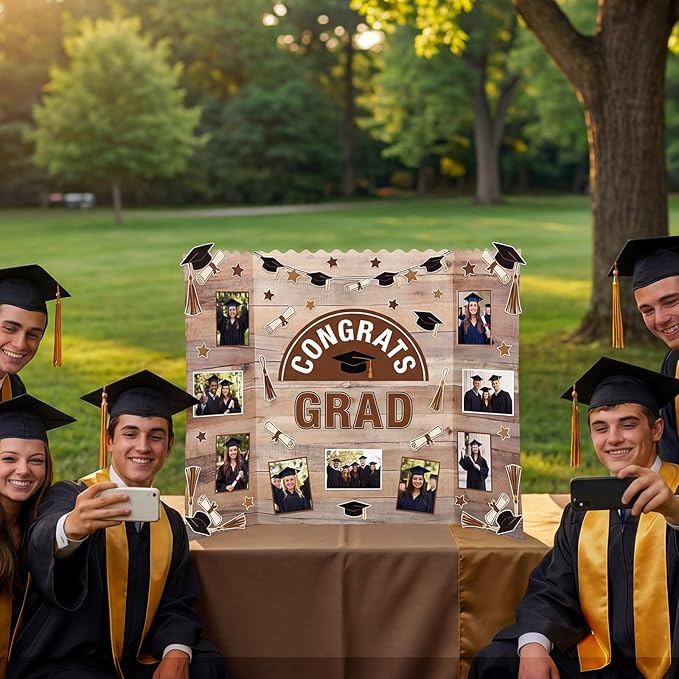 3 Pack Large Graduation Trifold Poster Board 40 x 28 Inch Wood Grain Photo Display Board Rustic Vintage Corrugated Project Boards for 2026 Grad Party Decoration Picture Collage Supply