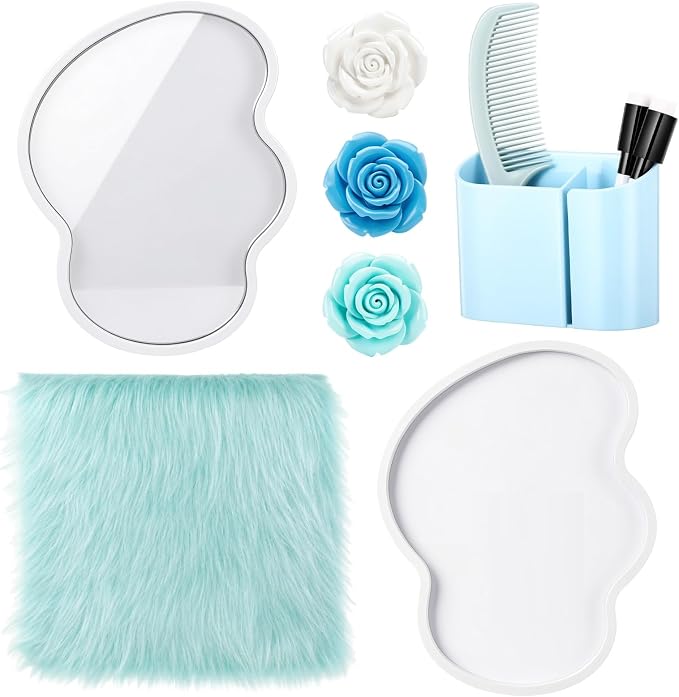 Sabary 10 Pcs Locker Accessories Kit Locker Decorations Supplies Including Magnetic Whiteboard Mirror Organizer Markers Rug Cute Flower Magnets and Comb for Office Back to School Essentials(Blue)