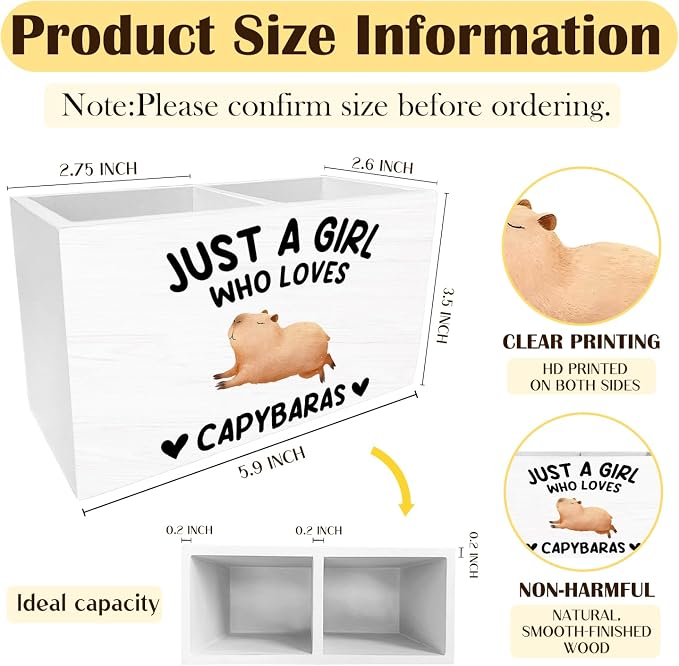 Funny Capybara Pen Holder for Desk, Capybara Lover Gifts Pencil Organizer, Just a Girl Who Loves Capybaras Wooden Box Sign Desk Decor for Home Office Decoration