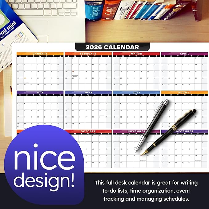 2026 Full Desk Calendar - 11 x 17” Large Size 12 Month Wall Planner for Office and Homes - 2 Sided Vertical and Horizontal Reversible - Printed on Thick & Durable 80lb Cardstock (216 gsm) - 2 Per Pack