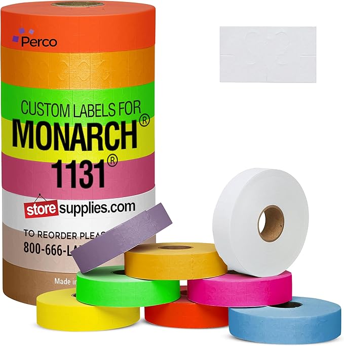 Perco Custom Labels for Monarch 1131 Adhesives Labels - Choose Color, Font and Imprint - Case of 8 Sleeves