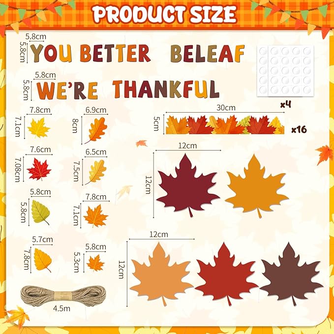 Pajean Thanksgiving Bulletin Board You Better Be Leaf We're Thankful Cutouts Fall Classroom Decor with Wooden Clips Rope for Autumn School Home Chalkboard Wall Window Door Decor