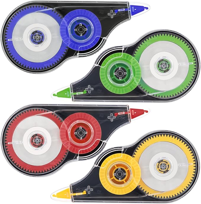 4 Pcs Colorful Correction Tape, 39.4 Ft White Wrong Out Tear-Resistant Bulk, Instant Corrections Easy To Use Applicator for School, Office, Note Taking, Journal (Tape Width 0.2 in, Clear)