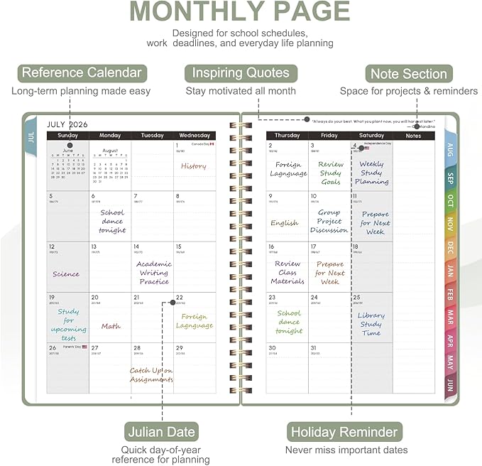 Planner 2026-2027, Academic Weekly and Monthly Calendar Planner, July 2026 - June 2027, Hardcover Spiral Agenda Book, School Supplies for Teacher Student - Letter Size(8.5" x 11")
