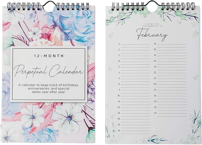 Perpetual Floral Wall Calendar for Birthdays and Anniversaries -12 Months - Dates to Remember Book - Journal for Important & Special Days - Wall Hanging Date Organizer 6 x 9 inches