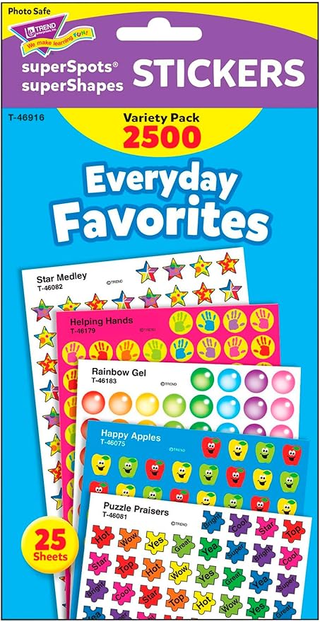 Trend Everyday Favorites superSpots/superShapes Variety Pack, Classroom Incentives, 2500 Count (Pack of 2)