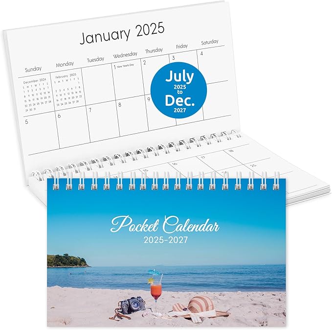 KONVINIT Pocket Calendar 2025-2027, Small Pocket Calendar 2026 for Purse - 3.5”×6.5” - Runs from July 2025 until December 2027, 2026 Monthly Planner with Coil for Organizing