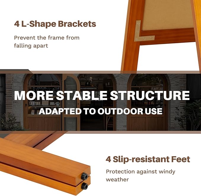 4 THOUGHT A-Frame Double-Sided Magnetic Chalkboard 40"x20", Solid Pine Wood Freestanding Sandwich Board for Restaurants, Cafes, Weddings (Caramel)