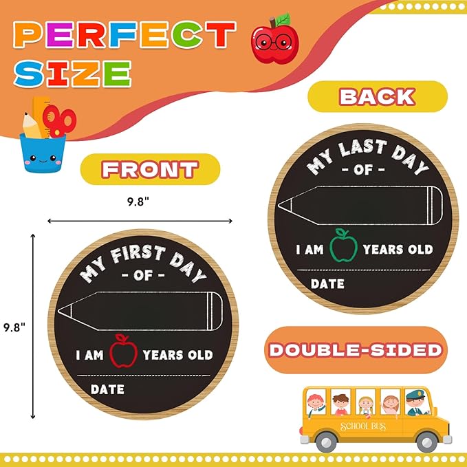 First & Last Day of School Chalkboard - 9.8" Double Sided Back to School Board Sign for Kids Girls Boys - 1st Day of Preschool Pre-K Kindergarten 1st Grade Photo Props Gifts for Duaghter Son