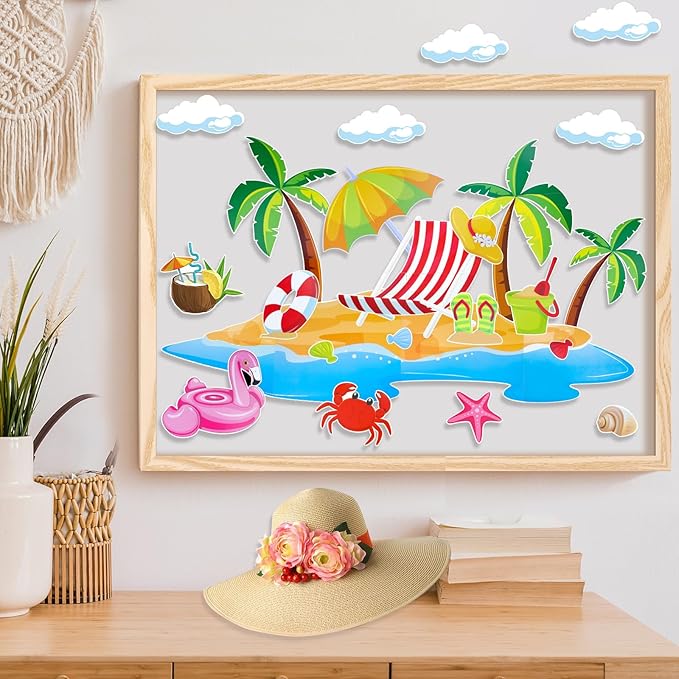 Konsait Summer Bulletin Board Decorations,Summer Cutouts for Bulletin Board, Big Island Beach Summer Theme Bulletin Board for Home Office Classroom Blackboard Wall Decor