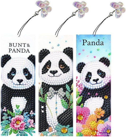 ARTopet 3Pcs DIY Diamond Art Painting Bookmarks with Colorful Butterfly Pendant PET Bookmark Ornament Double Sided Pattern Single Sided Diamond Book Marker Clip Gifts Tags-Panda