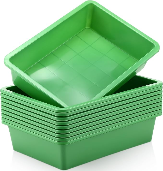 Hoteam 10 Pcs Flat Storage Organizer Tray Bin Paper Tray for Classroom Plastic Stackable File Organizer for School Office Teacher Book Organization(Green,13.78 x 9.84 x 3.15 Inch)