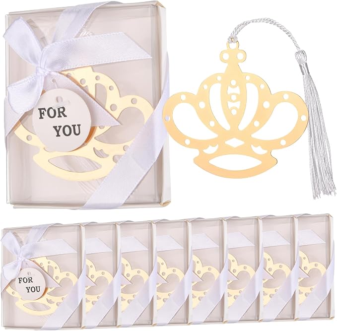 60Pcs Metal Crown Bookmark Set with Elegant Silk Tassel, Baby Shower Gold Crown Design Bookmark with Gift Box, for Girls Wedding Gifts Bridal Shower Party Favors Decorations Guests Souvenirs