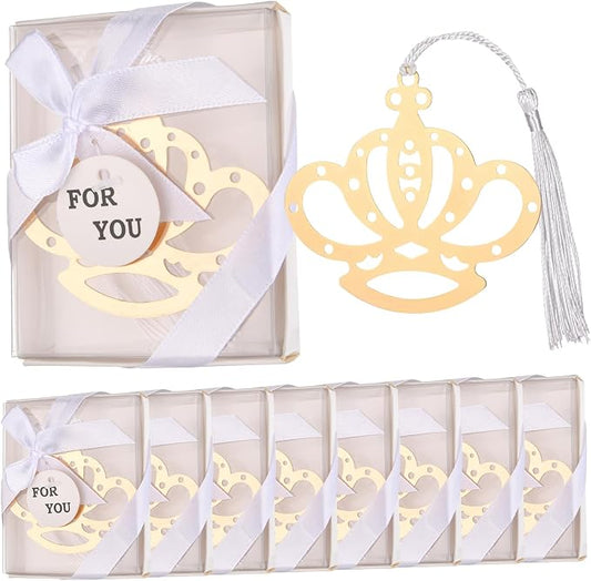 60Pcs Metal Crown Bookmark Set with Elegant Silk Tassel, Baby Shower Gold Crown Design Bookmark with Gift Box, for Girls Wedding Gifts Bridal Shower Party Favors Decorations Guests Souvenirs