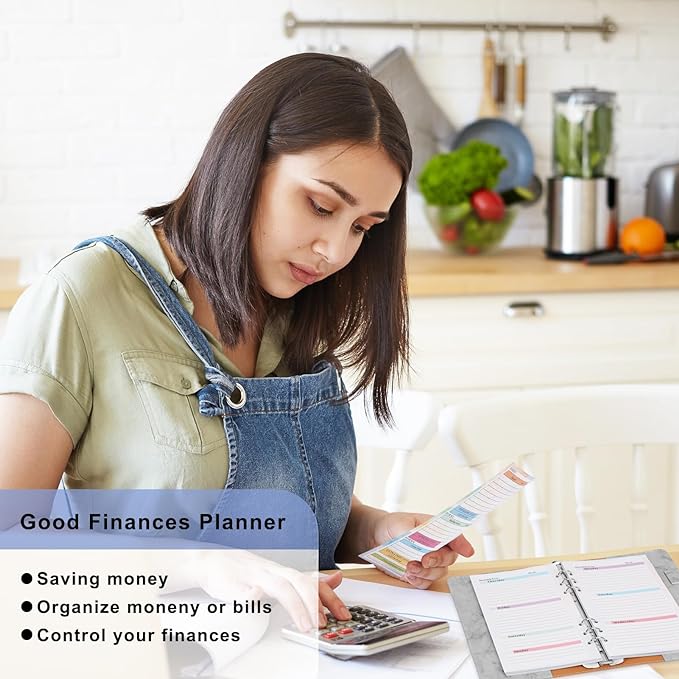 Toplive 7 Pack A5 Planner Inserts Monthly Weekly Planner Refills Paper 6 Ring Expense Budget Sheets with Cash Envelopes Divider Ruler Stickers, for A5 Planner Binder Cover, Colorful
