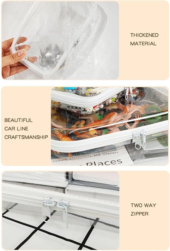 ZJchao 6Pcs Clear Hard Shell Zipper Case Set, 3 Sizes Water Proof Travel Storage Pouches with Dual Way Zippers for Makeup Toiletries Office Supplies (6 Pieces)