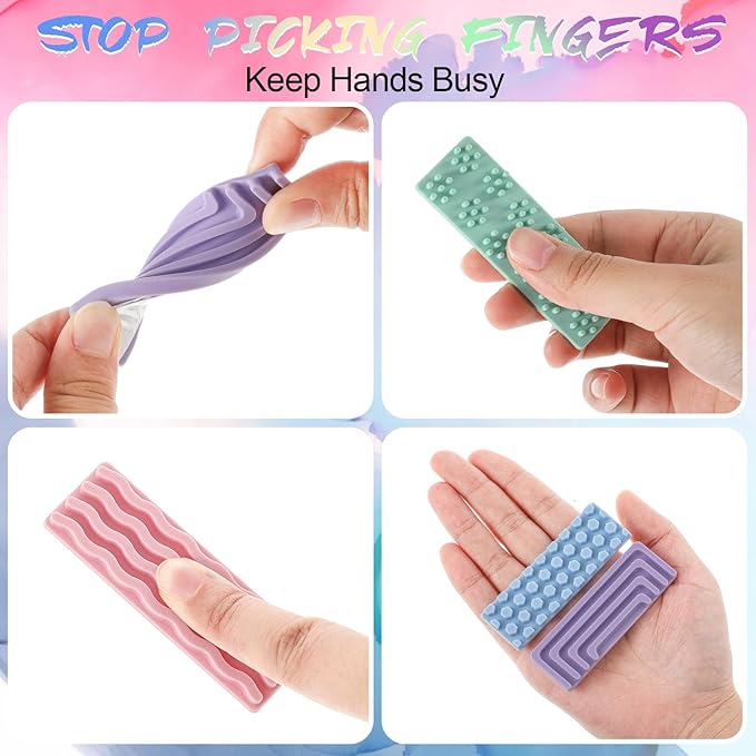 Ireer 6 Pcs Textured Sensory Stickers Silicone Calm Stickers Thick Sensory Strips Different Textures Mental Health Desk Fidget Decals for Anxiety Relief, Autism, ADHD Desk Gift