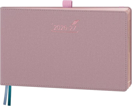 BEZEND Weekly Planner 2026 2027 Equal Weekend Space with Hourly Timeslot (Medium 9" x 5.5") 18 Months Academic Calendar (Jul 26-Dec 27) for Students, Work & Home, PU Leather Hardcover -Pink