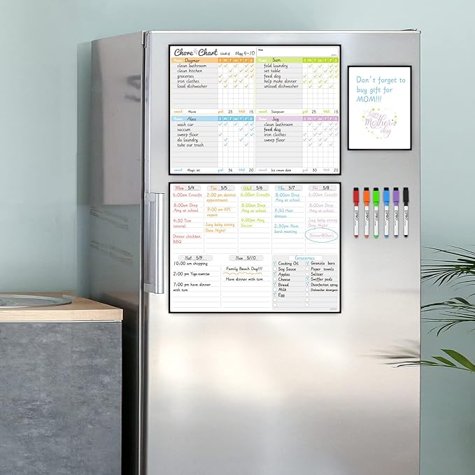 JJPRO Magnetic Dry Erase Chore Chart and Weekly Calendar Set for Fridge-Chore Chart for Multiple Kids,Weekly Planner Board,Family Chore Board for Multiple Kids&Adults,Bonus to-do Whiteboard