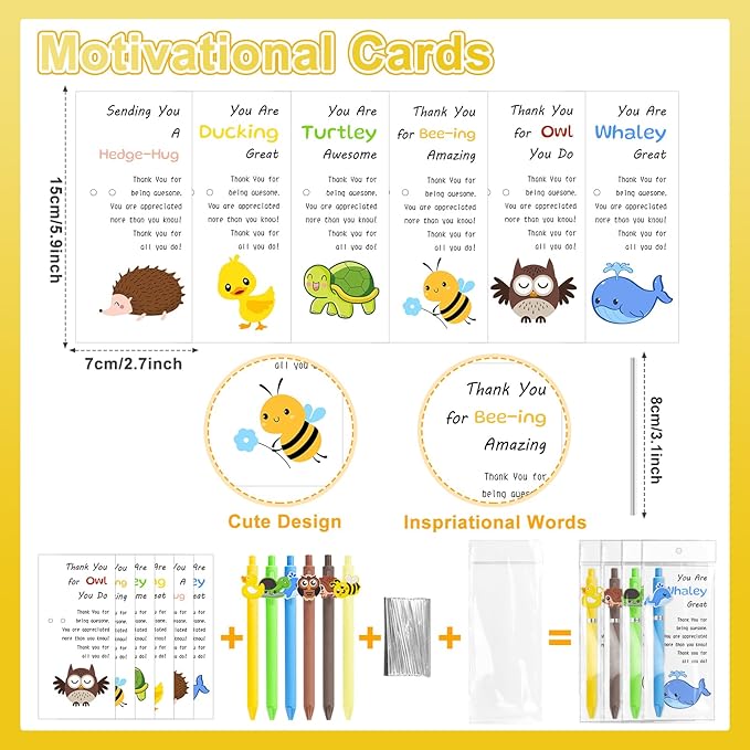Auch Employee Appreciation Gifts Bulk – 30 Pack Inspirational Animal Ballpoint Pens with Funny Thank You Cards for Coworkers, Teachers, Team & Staff (Multicolor)