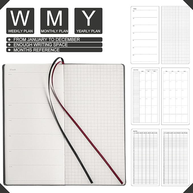 Fuyoooo 1 Pcs Weeks Planner Gift for Christmas, A6 / 3.9x7.4 inch Portable Planner Undated Pocket Size Calendar Year Month Week Mini Slim Notebook Journal Schedule for Traveler Office (Gray)