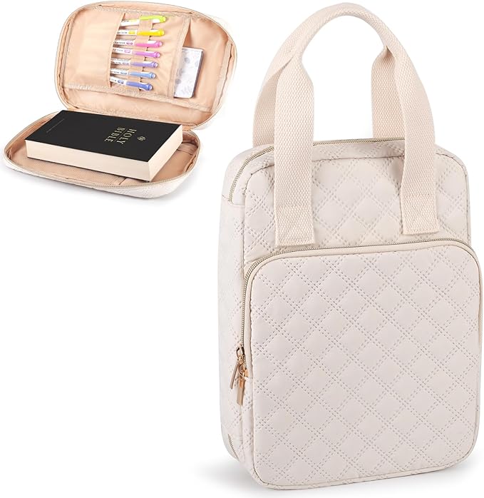 Bible Cover for Women, Bible Case with Handles,Carrying Bible Bag Scripture Case Church Bag Bible Protective with a Zippered Front Pocket & Back Pocket