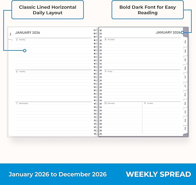 Blue Sky 2026 Weekly and Monthly Planner Calendar, January 2026 - December 2026, 8.5" x 11", Clear Pocket Cover, Laminated Tabs, Durable Twin Wire Binding, Storage Pocket, Laila