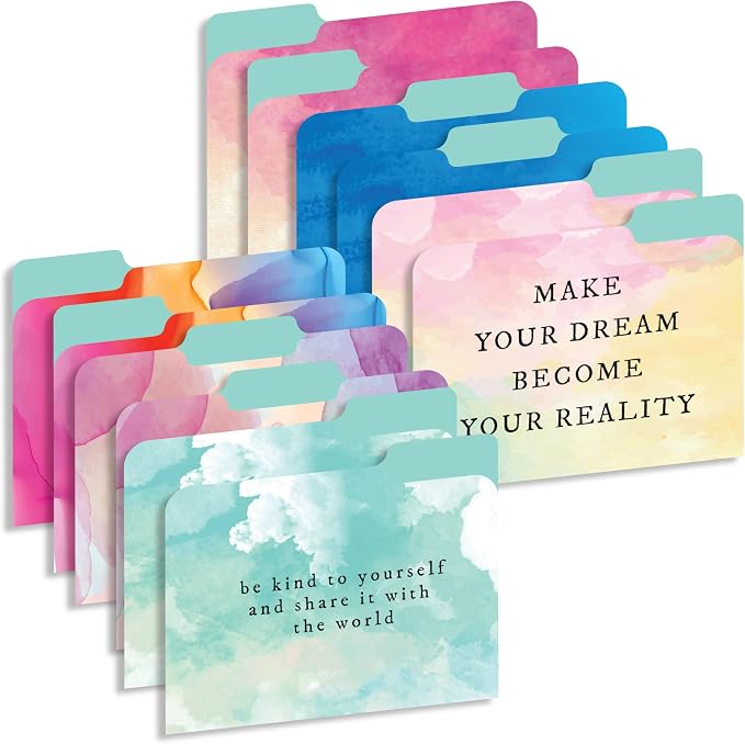 Decorative File Folders 1/3 Cut Tab, 12 Pack 6 Design, Heavyweight Laminated Letter Size (9.5” x 11.5”), Stylish Fashion File Folders for Home, Office & School Organization (Water Color)