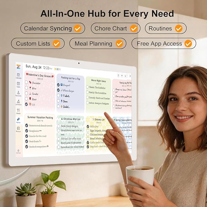 JSUSOU 32 Inch Smart Digital Calendar - Free APP & Large Touchscreen, Electronic Calendar Family Organizer with Interactive Chore Chart, Meal Planner, Wall Mountable for Seamless, White
