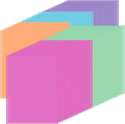 Fainne 100 Pcs Plastic Document Folders Clear File Folders Plastic Pockets Sleeves Letter Size 8.7 x 12.2 Inches A4 Assorted Colors for Office Supplies (Stylish Color)