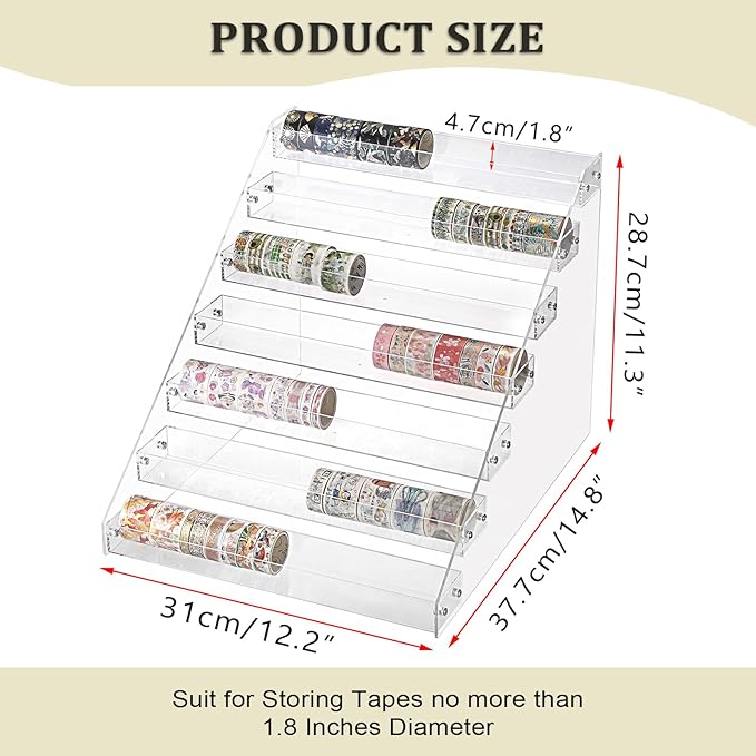 BTSKY 7 Tier Washi Tape Organizer - Clear Plastic Washi Tape Storage Rack, Assembly Washi Tape Storage Holder Washi Tape Dispenser Desk Accessories Display Caddy for Scrapbooking Art Craft Supplies