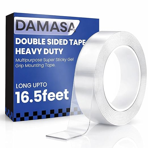 DAMASA Double Sided Tape Heavy Duty Nano Tape for Strong Adhesion & Picture Hanging, 1.18" x 198" Long Clear Mounting Tape Adhesive Tape for Reliable, Mess-Free Application (16.5 Feet)