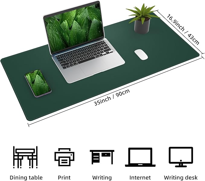 AFIING Cork Desk Mat, Dark Green, 35.4" x 17",Desk pad Protector | Dual-Sided Cork & PU Leather, Large Mouse Pad, Non-Slip & Waterproof