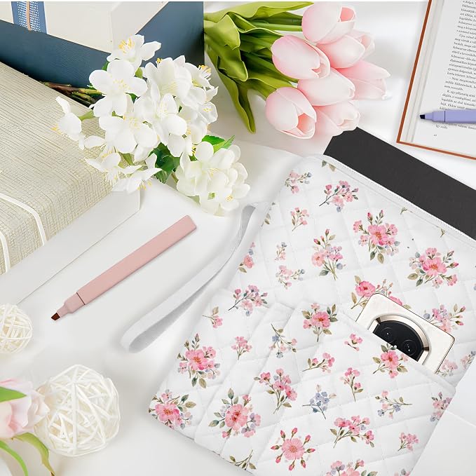 Pink Floral Quilted Bible Cover for Women, Bible Sleeve Cover with Zipper & Pen Pockets, Cute Bible Bag Book Sleeve, Washable Bible Case for Girls, Christian Gift 10x8 Inch
