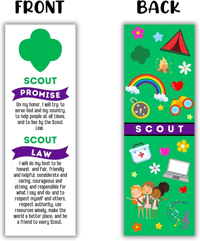 Scout Promise and Law Bookmark Colorful 30pk 2x6” Bridging Ceremony Gifts for Troop Leaders Cookie Award Pledge Cookie Tracker Supplies
