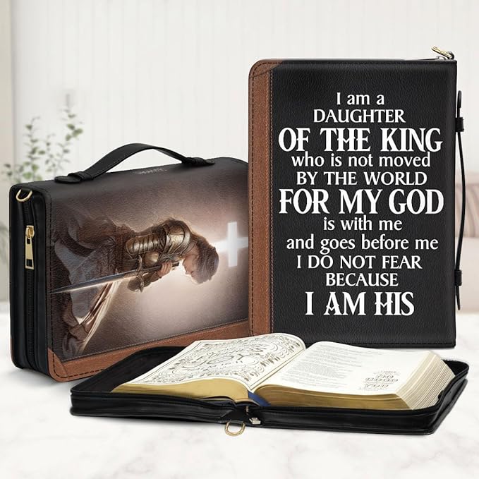 Jesuspirit - Leather Bible Cover for Men - Personalized Bible Case for Men, Bible Study Supplies, Christian Gifts for Men & Women (Daughter of The King, Large)