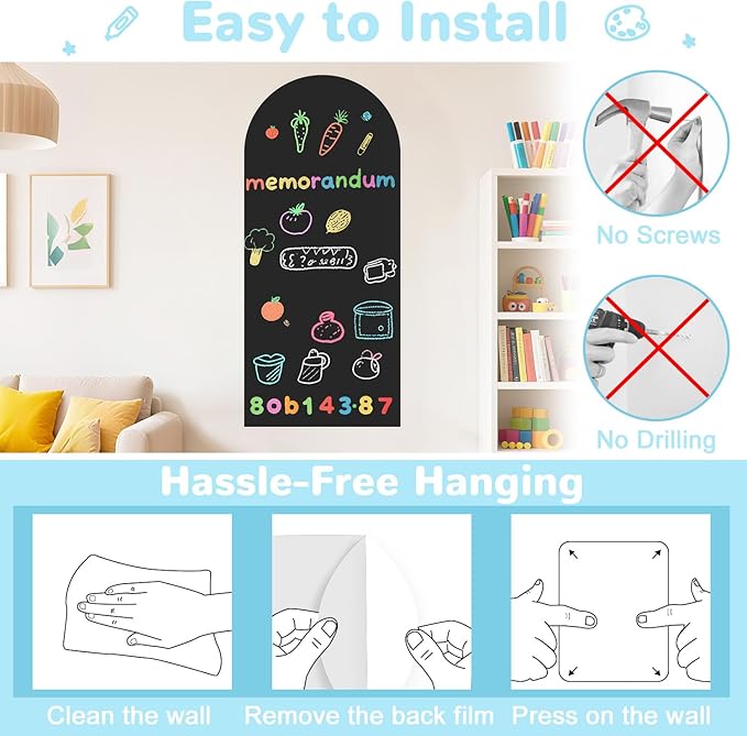 Magnetic Wall Decal for Kids 39.3x17.5 Inches Upgraded Magnetic Chalkboard for Wall Black Magnet Board for Wall with Letters and 12 Color Liquid Chalk for Home Playroom and Classroom