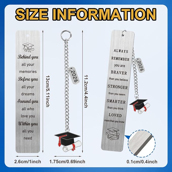 2026 Graduation Gifts for Him Her,Graduation Inspirational Bookmark Elementary High School Seniors College Graduation Gifts for Nurse Students Book Lovers-2Pcs