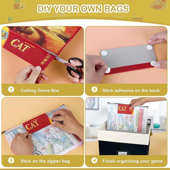 Board Game Storage, Board Game Organizer with 12pcs Zipper Bags and Writable Stickers, Board Organizers Storage with Lid for Office Supplies, Puzzles, Video Game, Craft Product