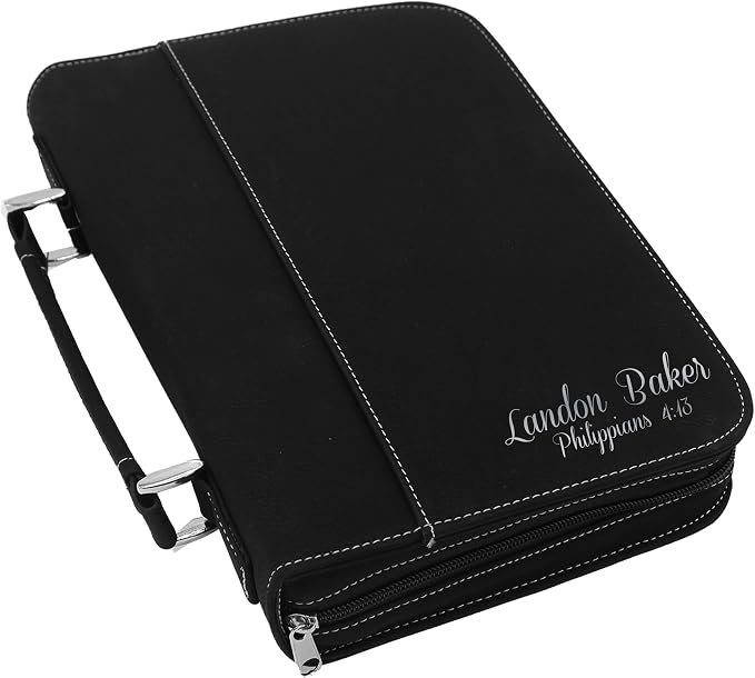 My Personal Memories Personalized Bible Cover Holder Case with Carrying Handle for Men and Women (Black with Silver)
