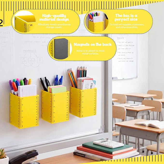 6 Pcs Ruler Classroom Decor Classroom Magnetic Storage Boxes Magnetic Storage Containers Plastics Pen Holder for Refrigerator Whiteboard Home Office School Organizer Supply