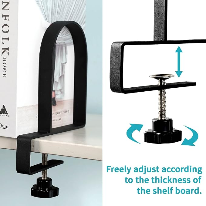 AJART Adjustable Book Ends for Shelves: Black Heavy Duty Bookends - Metal Clamp Book Organizer Storage Holders