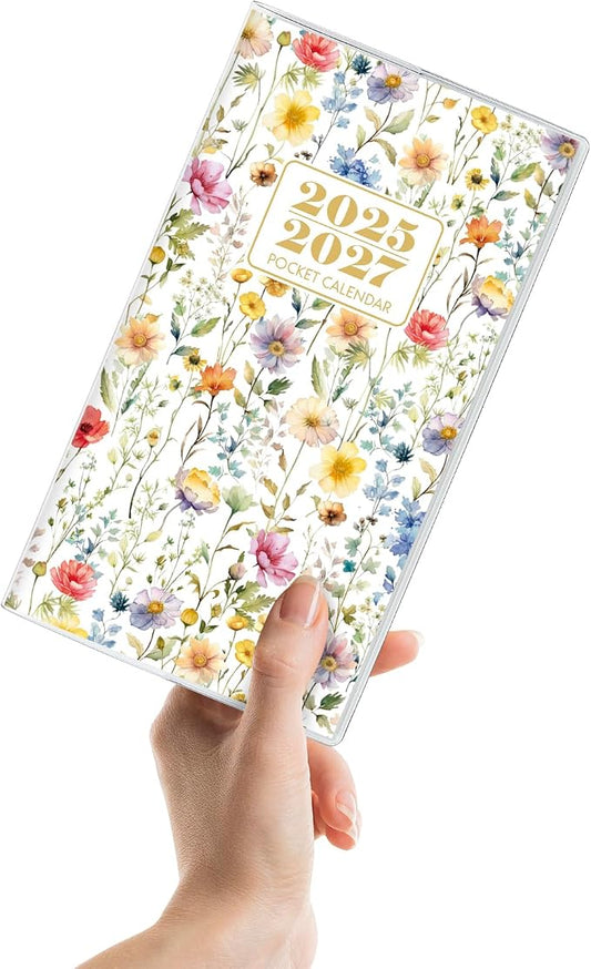 KONVINIT Pocket Calendar 2025-2027, Floral 2025-2027 Monthly Planner - 3.7" x 6.7" - Runs from July 2025 Until December 2027, 2026 Pocket Calendar with PVC Cover for Student, Women, Office Supplies