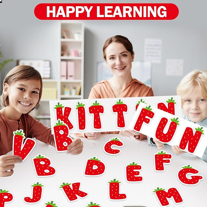 150 PCS Large 6" Bulletin Board Letters Set, Strawberry Classroom Alphabet Sweet Berry Cutout Letter for Bulletin Board Display Home School, A Great Helper to Inspire Students' Learning Interest
