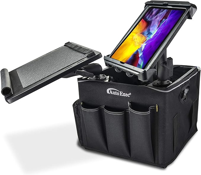 AutoExec Milk Crate Vehicle and Mobile Office Work Station with Apron Organizer, Laptop Tray, 400 watt Power Inverter and Tablet Mount