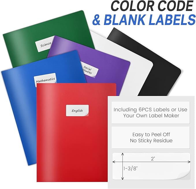 Sooez 6Pack Folders with Pockets, Pastels Colors, Heavy Duty Pocket Folder, Plastic Folders with Pockets, 2-Pocket Folder Bulk, Aesthetic File Folder, Back to School Office Filing Supplies