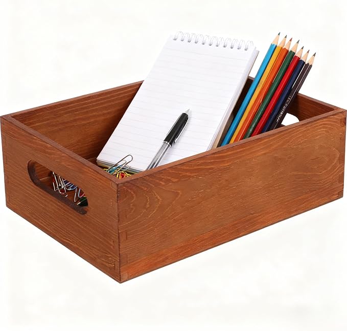 jojofuny Solid Wood Storage Box with Handles 9.84In X 5.90In X 3.07In Multi-Use Desktop Crate Organizer for Tools Office Supplies and Sundries