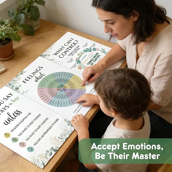 12 Pcs Mental Health Growth Mindset Change Posters Set (11x17") - Safe Space Feelings Wheel Coping Skill Poster for Therapy Counseling Office School Home Wall Decor Counselor Therapist Gifts