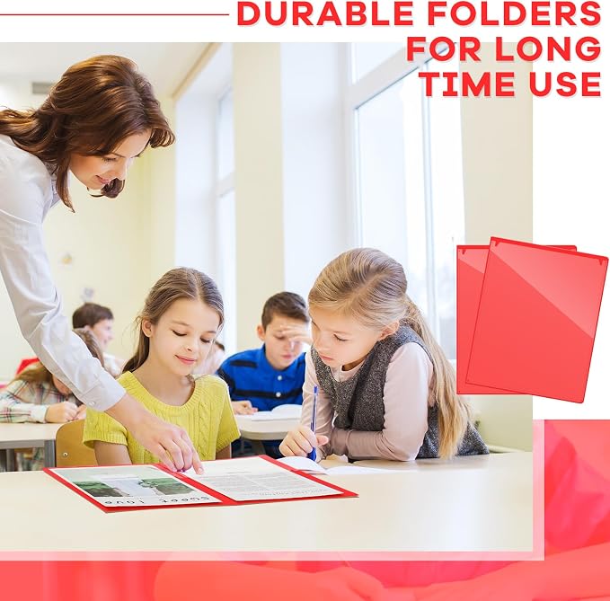 Henoyso 12 Pcs Folders with Pocket School to Home Folder Heavy Duty 2 Pocket Homework Folders with Clear Front Pockets for School Students Parent Teacher Communication (Red)
